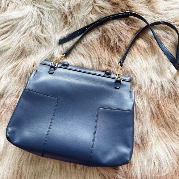 Tory Burch Royal Navy T Satchel Leather Structured Top Handle Bag - Picture 4 of 8